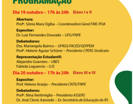 Etapa de Porto Alegre da Conferência Popular de Educação acontece de 19 a 21 de outubro