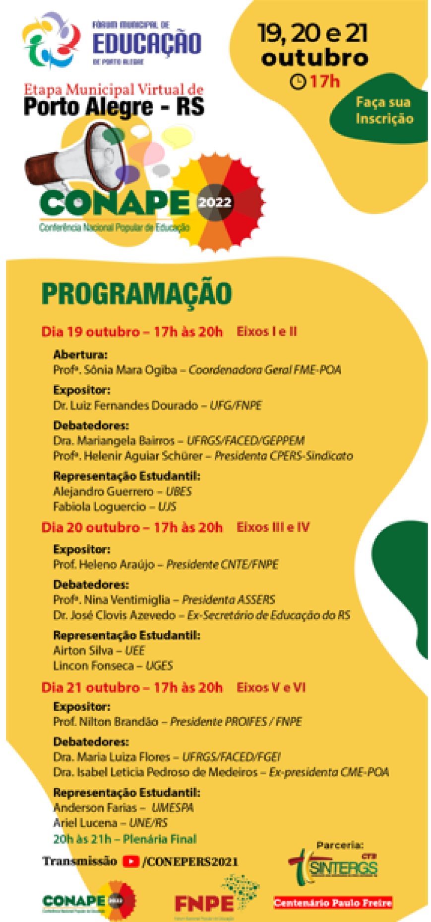 Etapa de Porto Alegre da Conferência Popular de Educação acontece de 19 a 21 de outubro