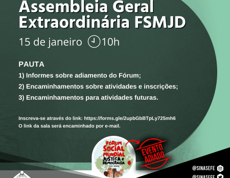 FSMJD: comitê adia evento e convoca assembleia virtual neste sábado (15/01)